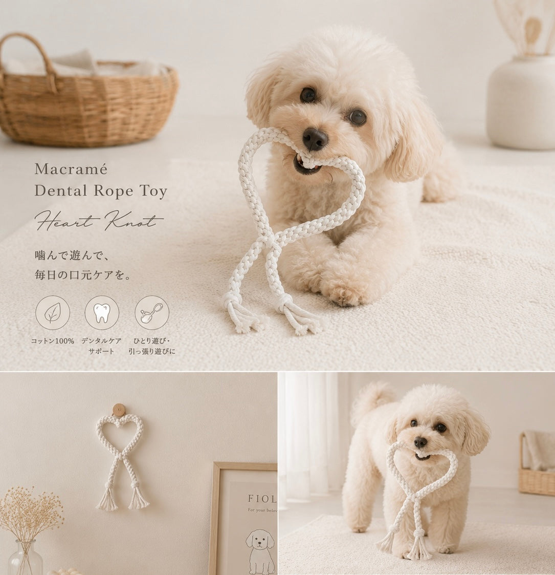 Macramé Dental Rope Toy - マクラメデンタルロープトイ - Heart Knot|送料無料|2サイズ展開(S・M)