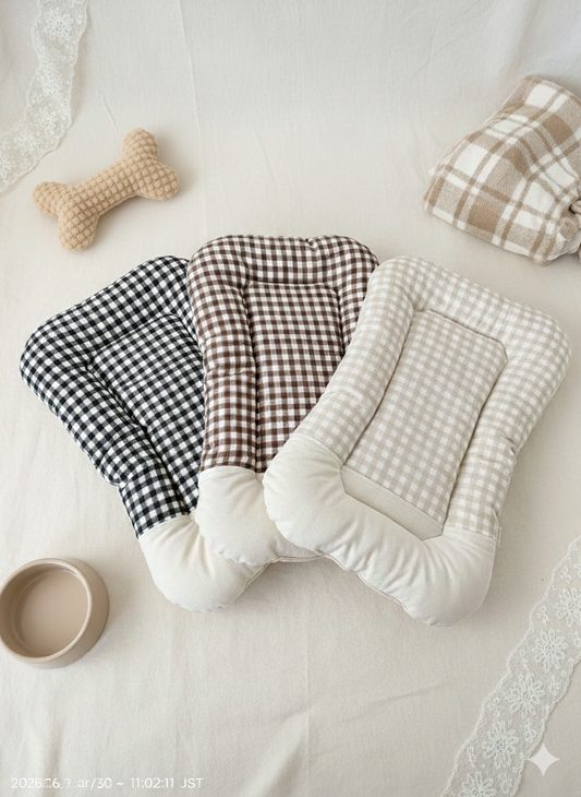 FIOLY クレートマット 犬 猫 用|送料無料|洗える 綿100%|全5色 4サイズ展開|通院・移動・ハウス用 ギンガムチェック柄