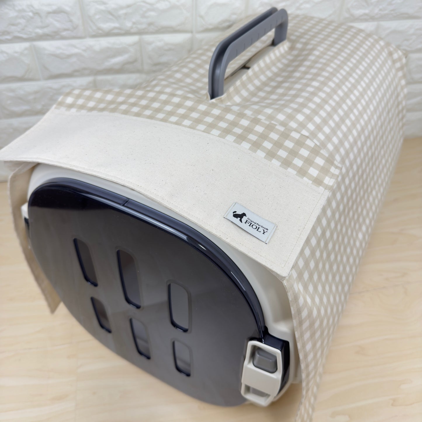 【送料無料】Mサイズ　犬猫用クレートカバー｜スポッとかぶせるやさしい目隠しカバー　ギンガムチェック柄