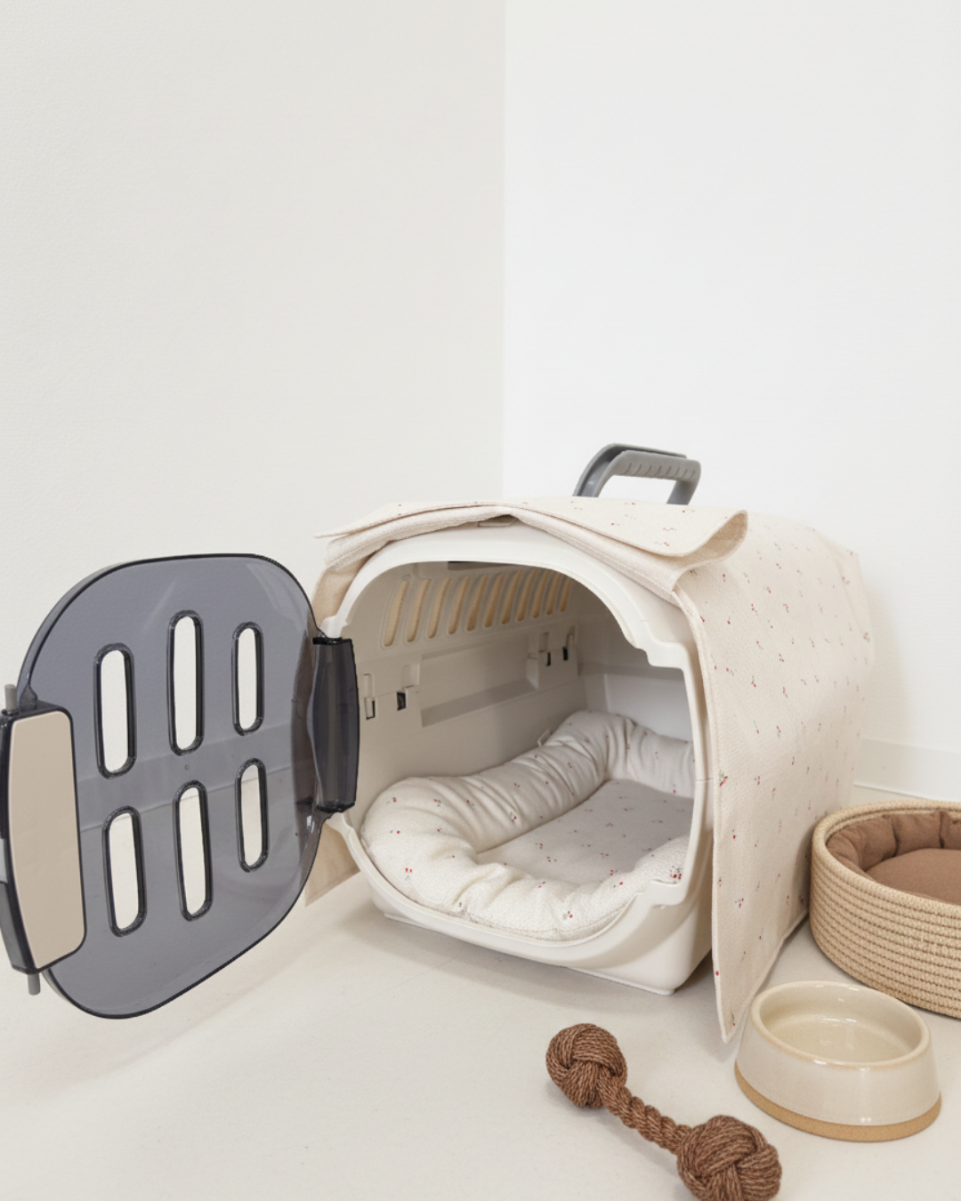【送料無料】Mini Cherry柄　クレートカバー｜犬猫用 やさしい目隠しカバー　４サイズ展開