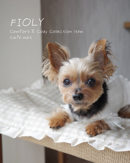 FIOLY カフェマット　ギンガムチェック柄　ベージュ｜綿100％・洗濯OK｜フリルあり／なし｜送料無料