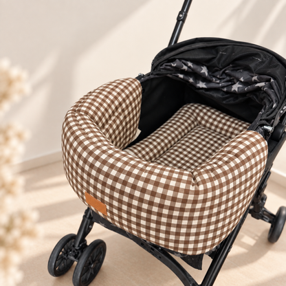 Gingham Check Cart Chin Rest Cushion｜ペットカート用あごのせクッション｜Beige / Brown｜送料無料