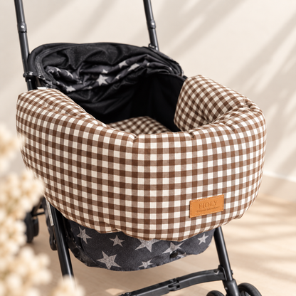 Gingham Check Cart Chin Rest Cushion｜ペットカート用あごのせクッション｜Beige / Brown｜送料無料
