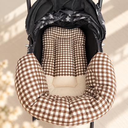 Gingham Check Cart Chin Rest Cushion｜ペットカート用あごのせクッション｜Beige / Brown｜送料無料