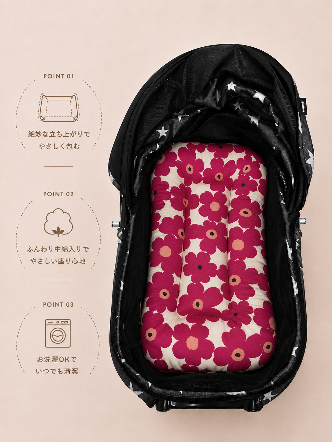 Berry Bloom Cart Cushion｜ペットカートクッション｜天然素材｜4サイズ展開｜送料無料