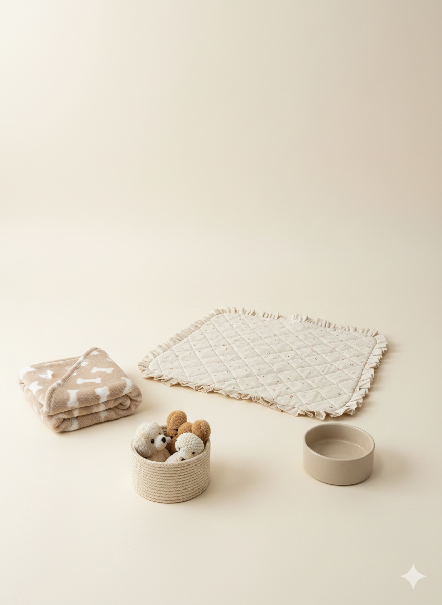 FIOLY 犬用カフェマット　Mini Ribbon｜綿100％・洗濯OK｜フリルあり／なし｜送料無料