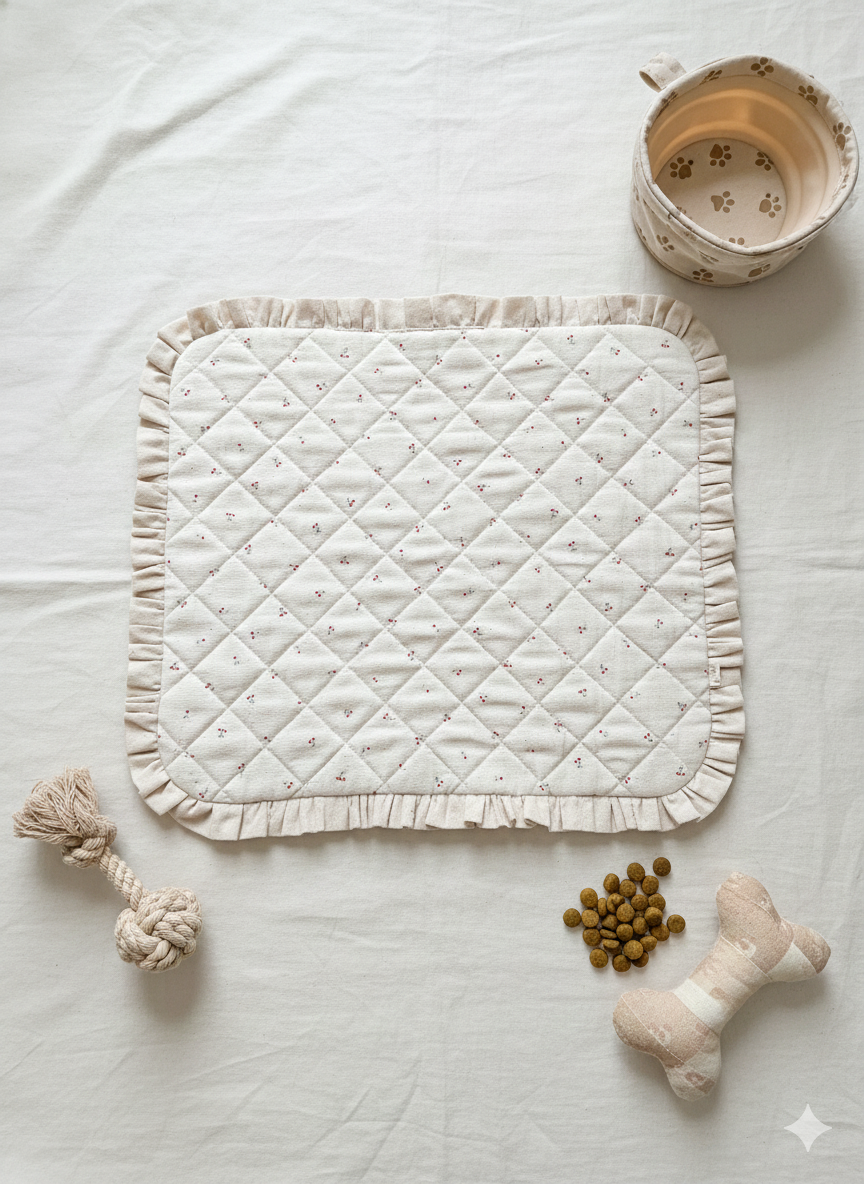 FIOLY 犬用カフェマット　Mini Ribbon｜綿100％・洗濯OK｜フリルあり／なし｜送料無料