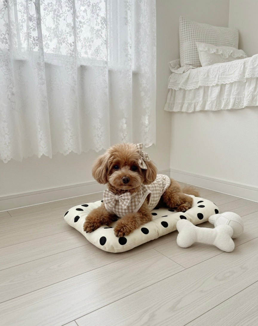 FIOLY クレートマット 犬 猫 用｜送料無料｜洗える 綿100％｜全３色 4サイズ展開｜通院・移動・ハウス用　　ドット柄